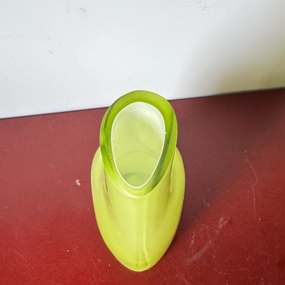 Vintage IKEA Okkso cased lime green glass asymmetrical bud vase. 1990’s